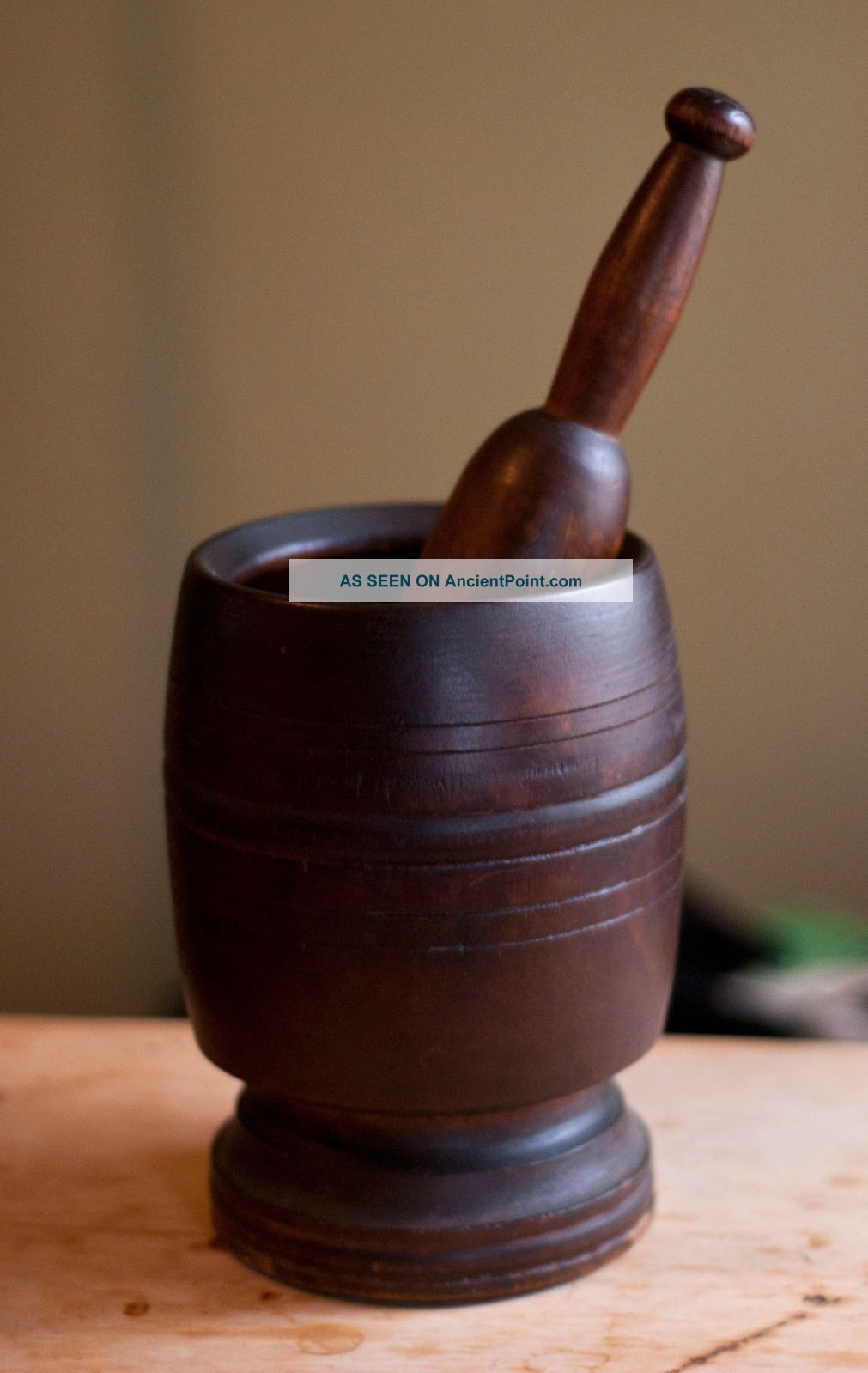 Antique 19th Cent Turned Wood Lignum Vitae Apothecary Pharmacy Mortar,  Pestle Primitives photo