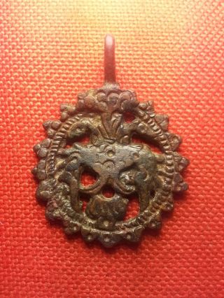 Ancient Roman Bronze Medallion Pendant Amulet With Dragon - Rare photo