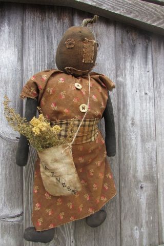 Primitive Halloween Grungy Folk Art Talia Pumpkin photo