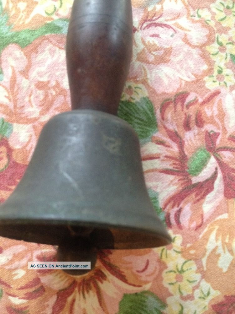 5 Inch Wooden Handle School Bell Primitive Metal Base Rings Perfectly Primitives photo