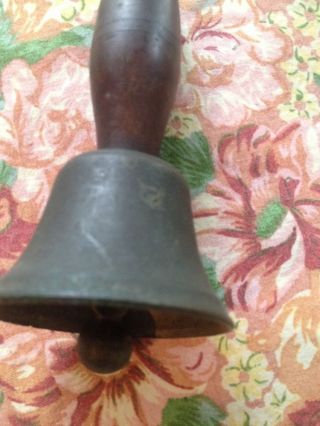 5 Inch Wooden Handle School Bell Primitive Metal Base Rings Perfectly photo