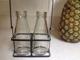 Primitive Country Farmhouse Kitchen Milk Cream Bottles & Carrier photo
