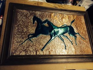 Mid - Century Modern Dehl Coppercraft Inglewood Ca.  - Turquoise Copper - Relief Horse photo