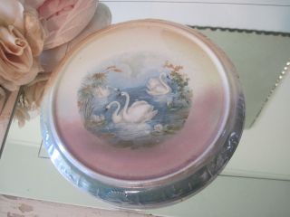 Lovely Antique German Porcelain Trivet Hot Plate With Swans photo
