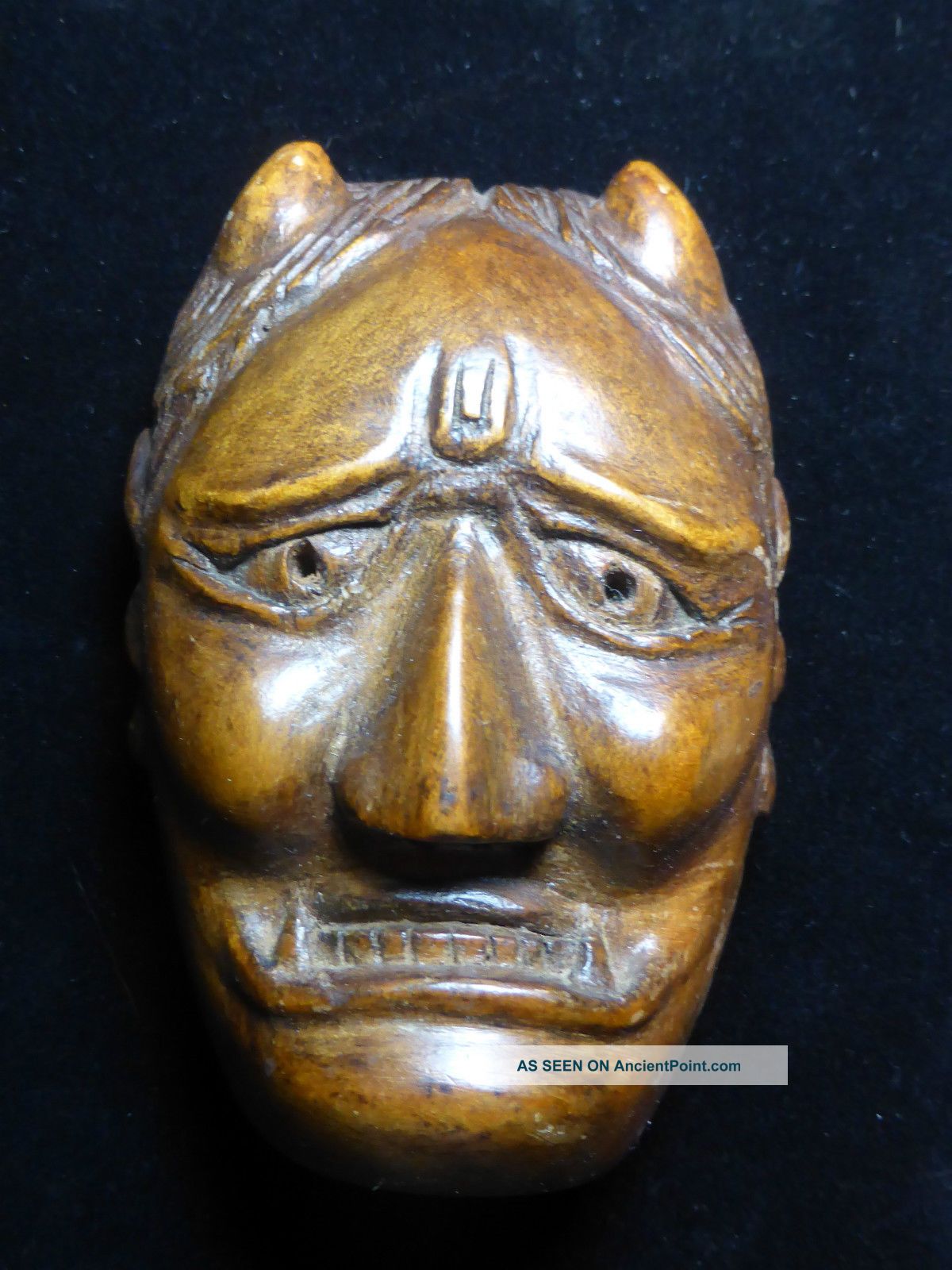 Antique Carved Japanese Edo Rojin Kyogen Kagura Hannya Demon Wooden Face Mask Other Japanese Antiques photo