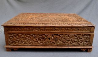 Wood Carved Box With A Decor Of Figures Indonesia,  Early 20th.  Century photo