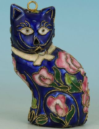 Vivid Asian Chinese Old Cloisonne Carved Cat Collect Statue Netsuke Ornament photo