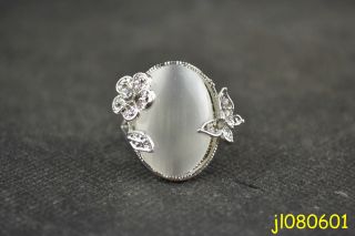 China Handwork Miao Silver Carve Flower Inlay Opal Ring photo