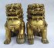China Family Feng Shui Copper Brass Door Foo Dogs Talisman Lion Beast Pair Foo Dogs photo 5