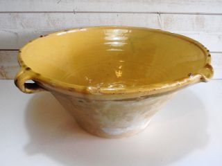 Antique French Pottery Gresale / Tian / Bowl / Yellow Glaze / (confit Pot) photo