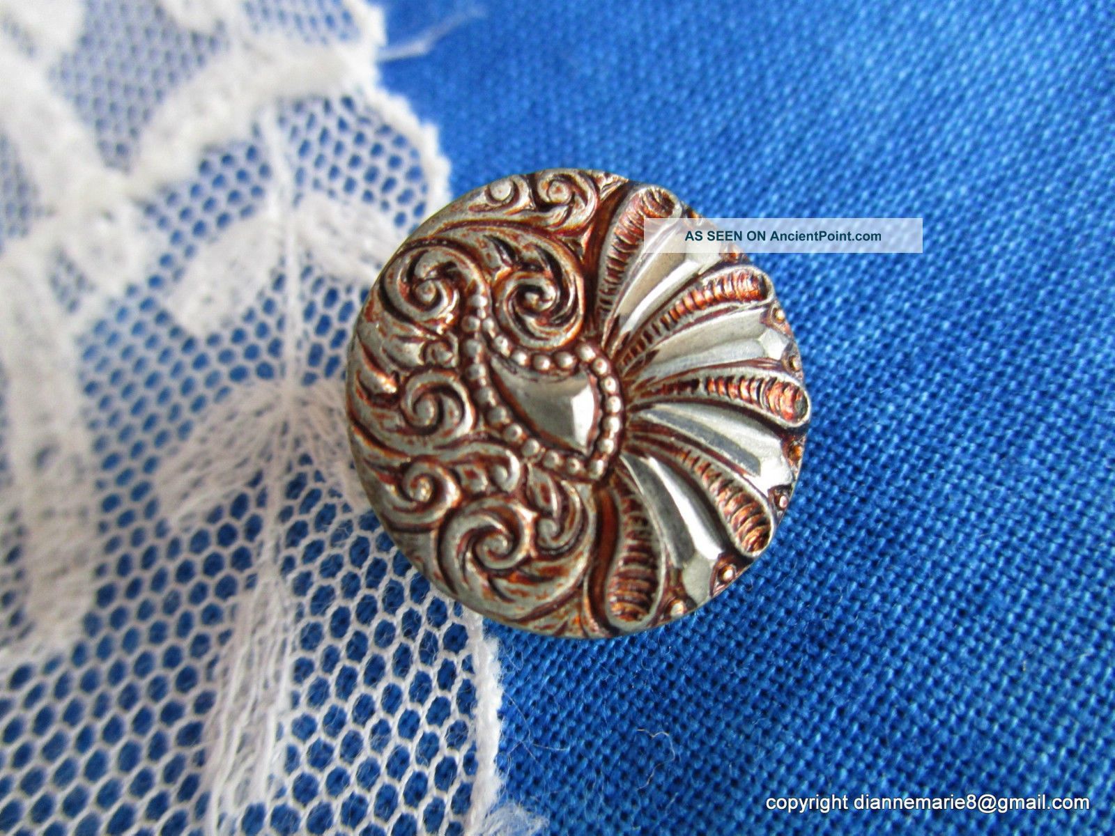 1994 - S – Brass Stylized Peacock Antique Button W Faceted Cut Steel Feathers Buttons photo