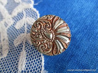 1994 - S – Brass Stylized Peacock Antique Button W Faceted Cut Steel Feathers photo