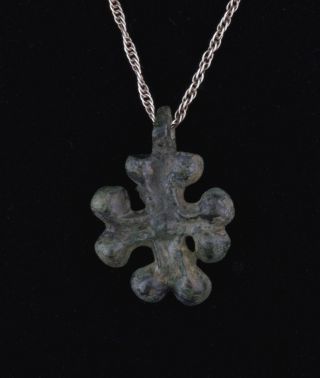Rare Ancient Medieval 6 - 9th Century Byzantine Cross Loop Pendant Silver Necklace photo