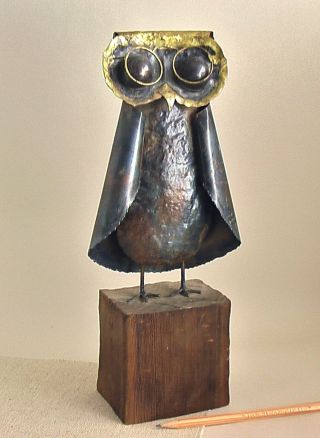 Mid - Century Modern Brutalist Owl Sculpture Brass Metal Folk Art Vintage Jere Era photo