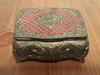 Antique Japanese Art Nouveau Victorian Ornate Footed Metal Jewelry Box photo