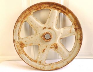Vintage Metal Industrial Fly Belt Gear Wheel Machine Age Steampunk Art Rustic photo