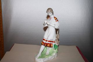 Russian Girl With Flower Porcelain Figurine Kiev Ceramica Ussr photo