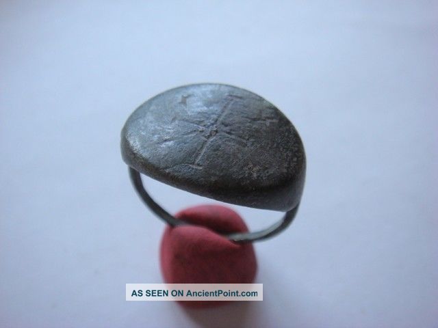 Rare Medieval Knights Templar Era / Crusader Era Bronze Ring With Cross 1 Holy Land photo