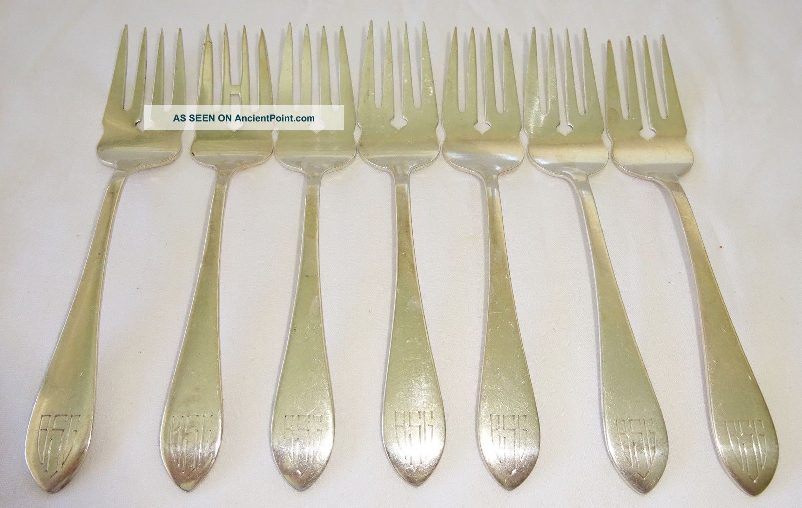 7x Sterling Silver Dessert Forks Pointed Antique Pat By Dominick & Haff (geo) Flatware & Silverware photo