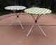 2 Mid Century Modern Metal Table Tray Porch Outdoor Vtg Green Patio Side Round Post-1950 photo 1