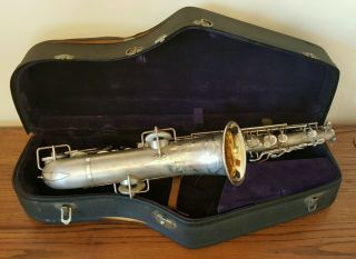 1928 Buescher Elkhart True Tone Low Pitch C Melody Silver Saxophone & Case photo