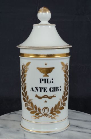 19th Century Apothecary Jar Pil Ante Cib Paris White Porcelain French photo
