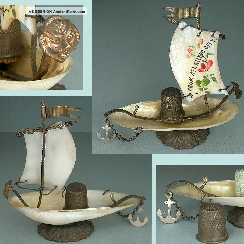 Antique Sail Boat / Ship Thimble Holder Atlantic City Souvenir Circa 1890s Thimbles photo