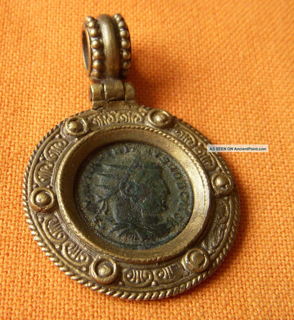 A510.  Roman Style Bronze Pendant With Authentic Roman Bronze Coin. Roman photo