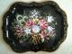 Huge Vintage Toleware Black Metal Tole Tray With Stand Bright Pristine Florals Toleware photo 1