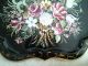 Huge Vintage Toleware Black Metal Tole Tray With Stand Bright Pristine Florals Toleware photo 3
