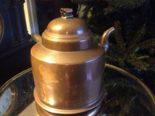 19th Century Antique Copper Tea Pot With Wooden Handle photo