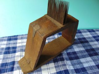 Antique Primitive Wooden Old Flax Comb Hemp Heckling Wool Carved 1800s photo