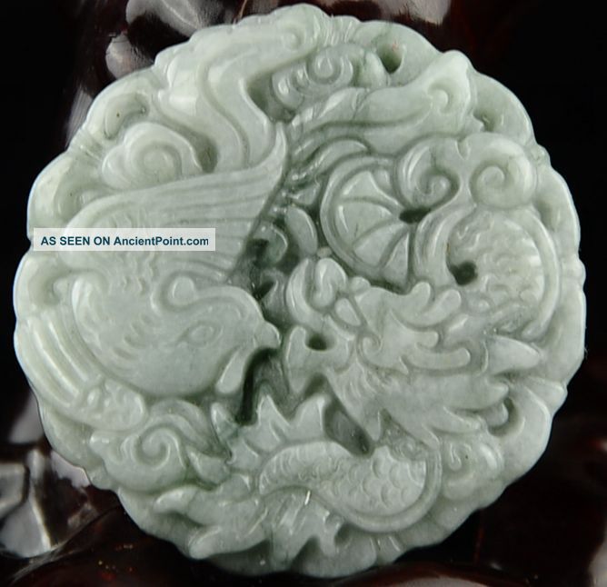 Light Green 100 Natural A Jade Jadeite Pendant Statue Of Dragon & Phoenix Y11 Necklaces & Pendants photo