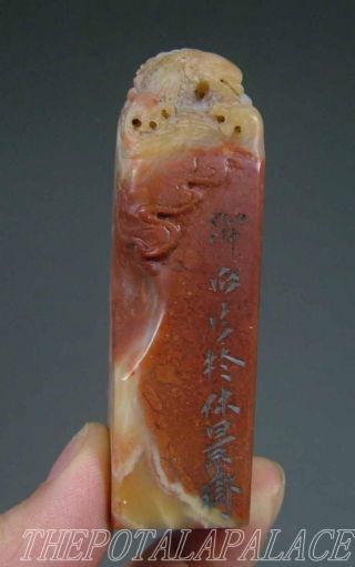 Old Chinese 19thc Shou Shan Soapstone Carved Chop/seal Fish Carved On Top photo