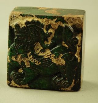 Chinese Old Jade Handmade Statue Of Dragon Seal B42 photo