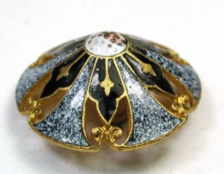 Antique French Enamel Button Pierced Cone Floral Design photo