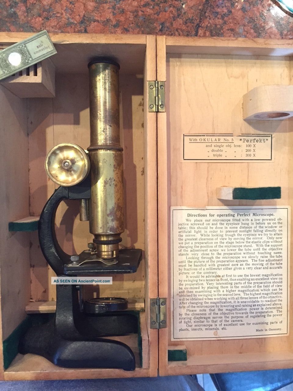 Antique German Brass Microscope In Wooden Box - Rare Microscopes & Lab Equipment photo