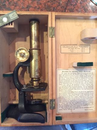 Antique German Brass Microscope In Wooden Box - Rare photo