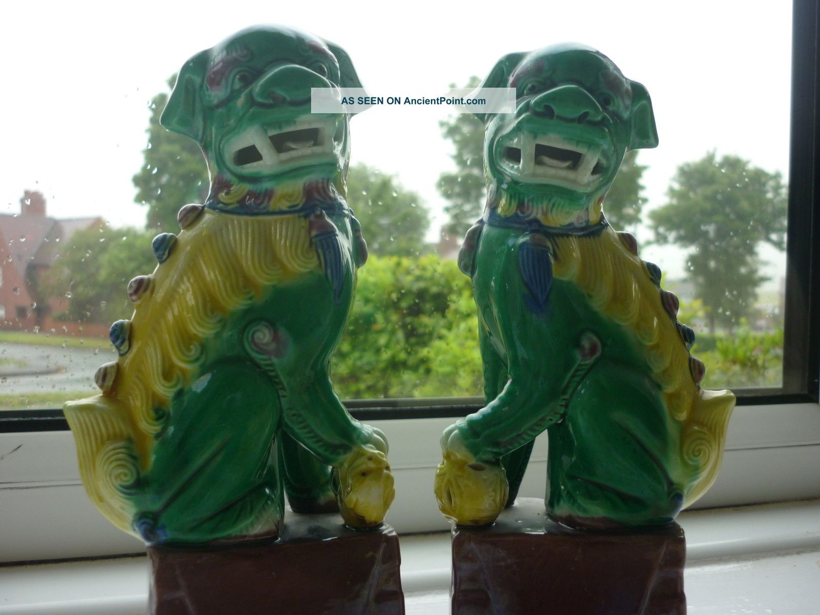Fantastic Yellow/green Chinese Foo Dogs Stamped To The Base Ornaments photo