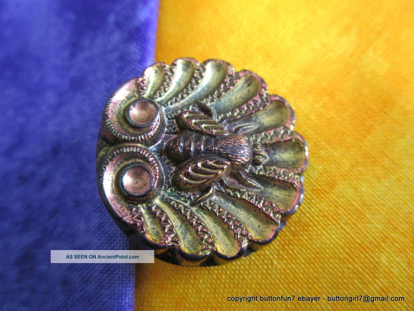 1710 – Stunning & Perfect Iridescent Black Glass Insect Motif Antique Button Buttons photo