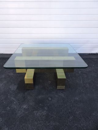 Mid - Century Brass - Plated Paul Evans Style Glass - Top Coffee Table 6687 photo