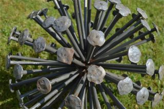 Unusual Large Handmade Iron Nail Ball Garden Decoration Sphere Sculpture photo