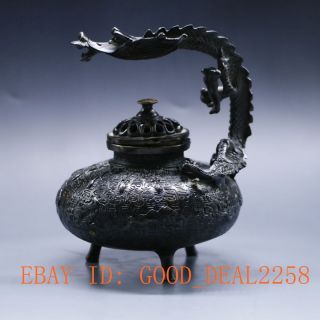Chinese Vintage Handwork Bronze Carved Dragon Incense Burners photo