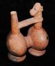 Lambayeque Ancient Peruvian Stirrup Spout Figural Whistle Jar 7 