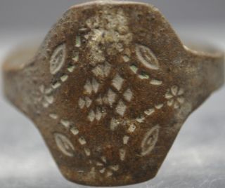 Lovely Decorated Viking Copper Alloy Finger Ring 9th - 11th Century Ad photo