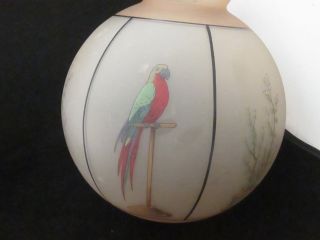 Art Deco Large Globe With Parrot & Plant On Chain Hanging Lamp Fixture photo