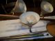 Vtg Mid Century Modrn Eames Era Tension Pole Floor Brass Teak 3 Shade Lamp Table Mid-Century Modernism photo 7
