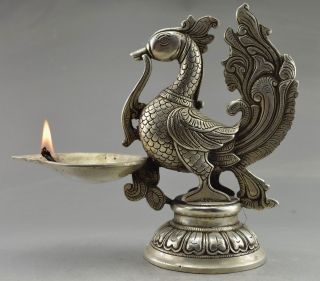 Collectible Decorated Old Handwork Tibet Silver Carved Phoenix Big Candle Stick photo