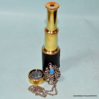 Brass Telescope With Brass Compass Scorpion Neckle Nautical Decorative Gift photo