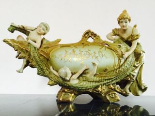 Amphora Art Nouveau Porcelain Figures Centerpiece Bowl 18 